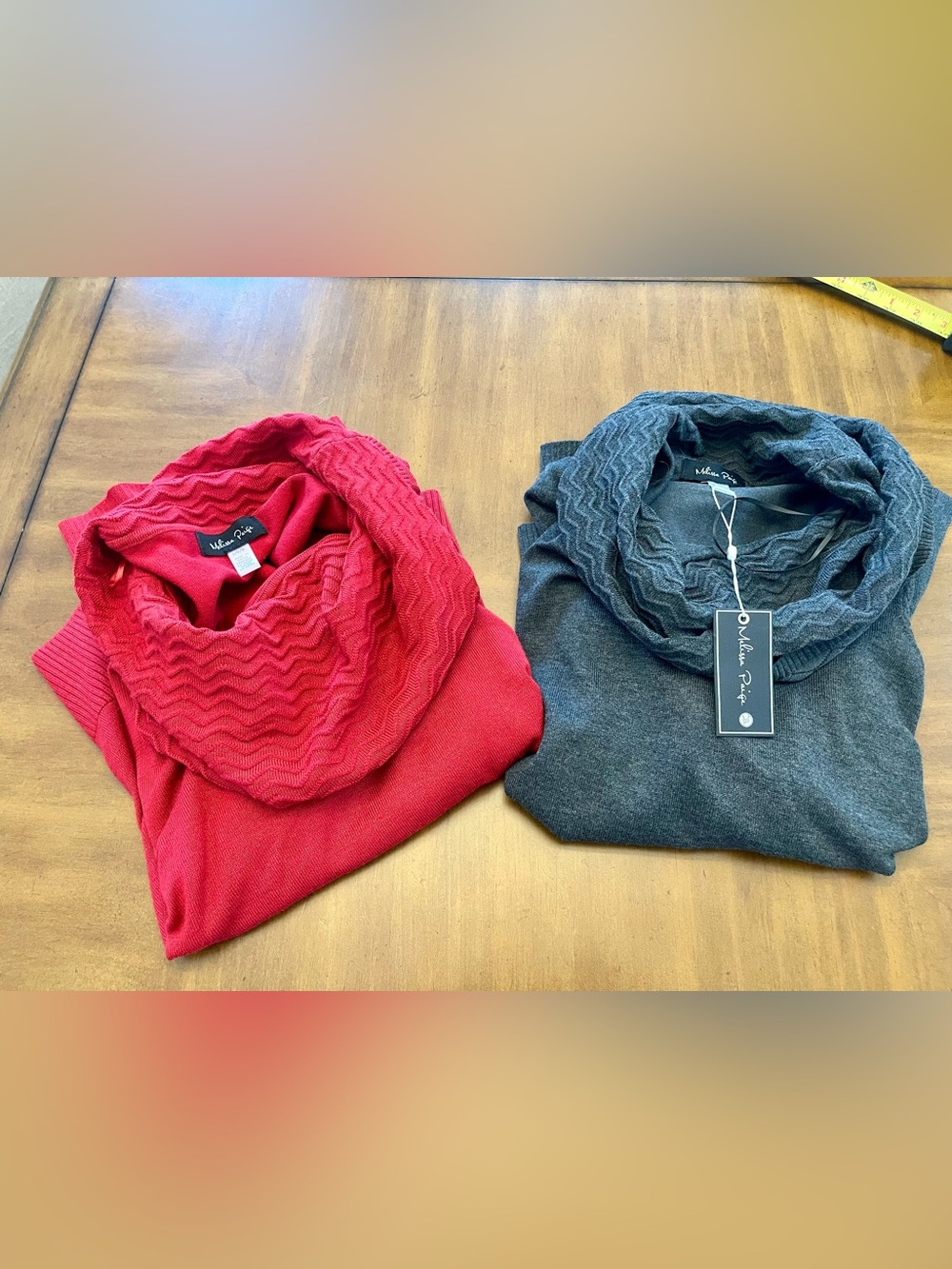 Melissa Paige Red and Charcoal Cowl Neck Sweaters-NWT